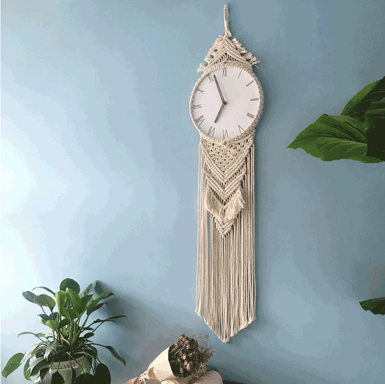 Boho Tapestry Silent Wall Clock – Nordic, Large