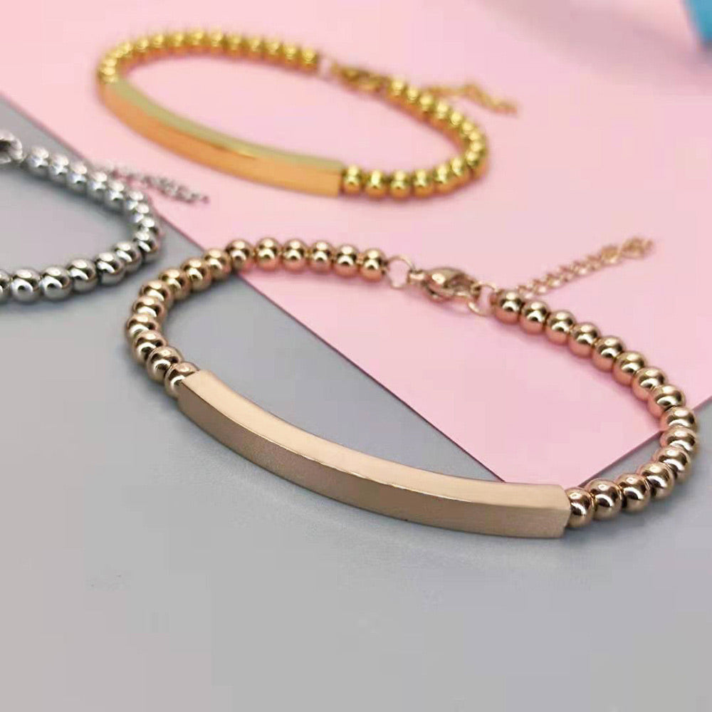 Engraved Name Plated Couple Bracelets Set