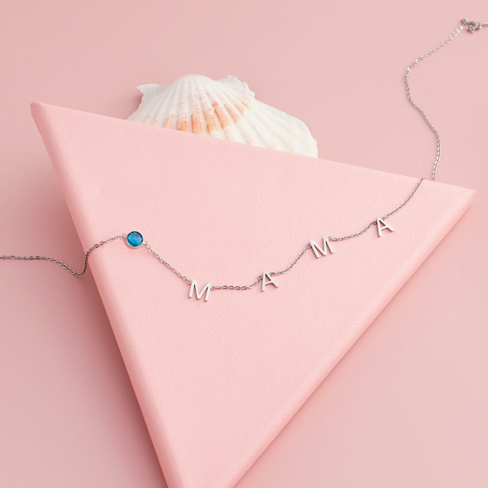 Name Initial Birthstone Necklace Gift for Mom