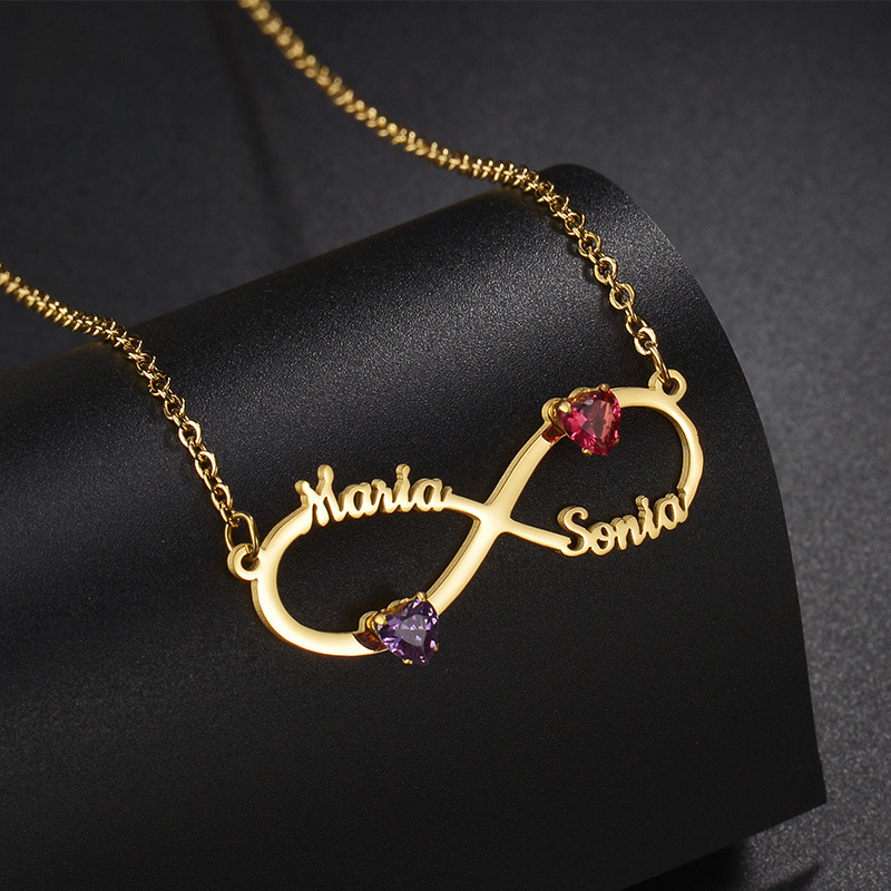 Personal Birthstone Couple Names Necklace