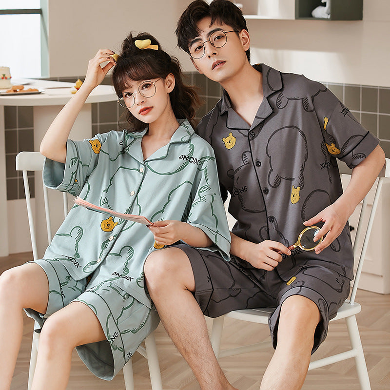 Short Sleeve His and Hers Pajamas Set 100% Cotton