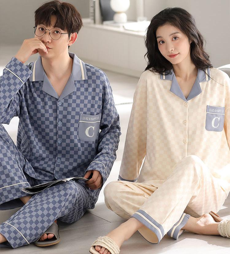 Matching Pattern Long Sleeves Pajamas Set 100% Cotton