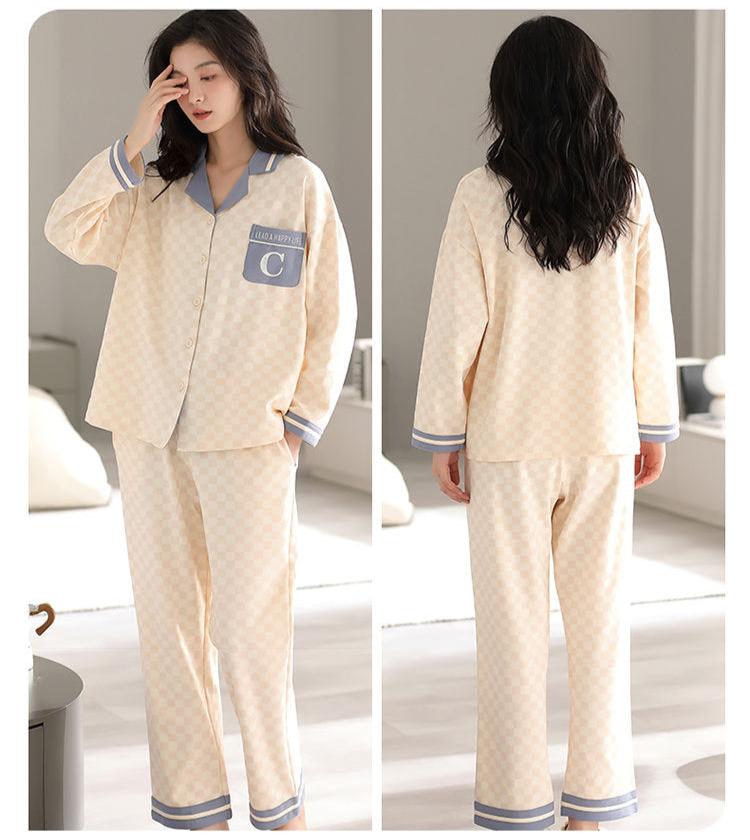 Matching Pattern Long Sleeves Pajamas Set 100% Cotton
