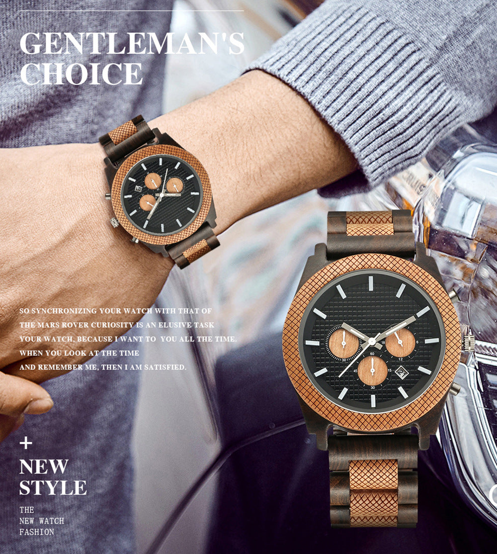 Mens Wood Analog Watch with Customized Engraving