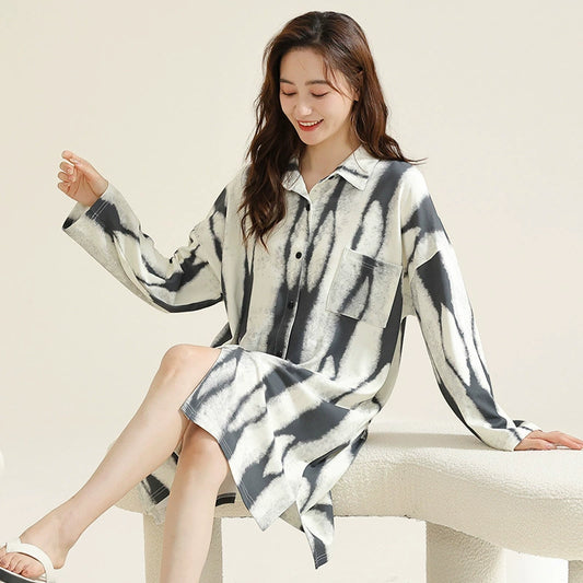 Gullei™ Abstract Print Nightdress Shirt Organic Cotton