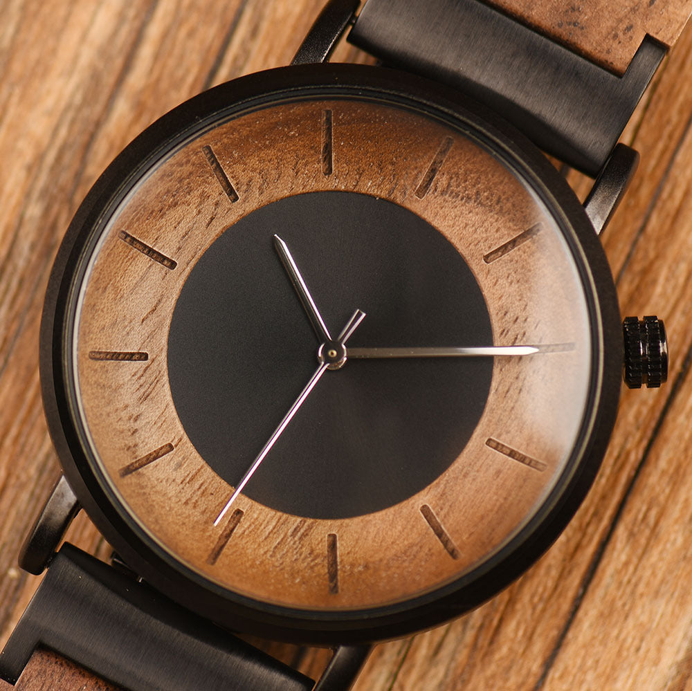 Matching Quartz Wood Couple Watch Set for Two