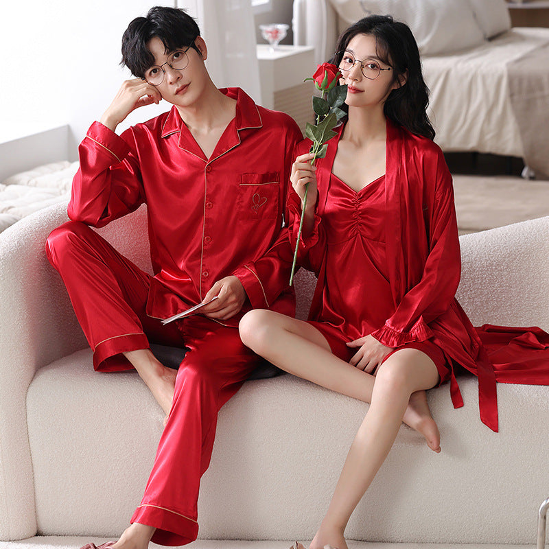 Red Silk Matching Pajamas for Newlyweds | Bride & Groom Set