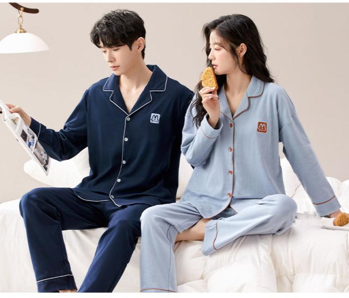 4-Piece Couples Button Down Pajamas Set 100% Cotton