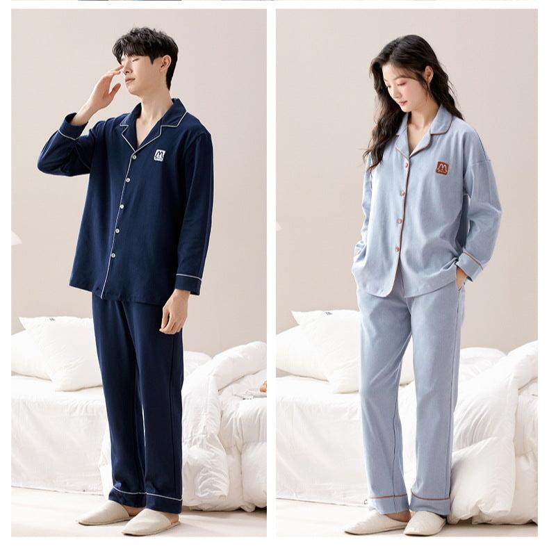 4-Piece Couples Button Down Pajamas Set 100% Cotton