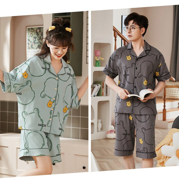 Short Sleeve His and Hers Pajamas Set 100% Cotton