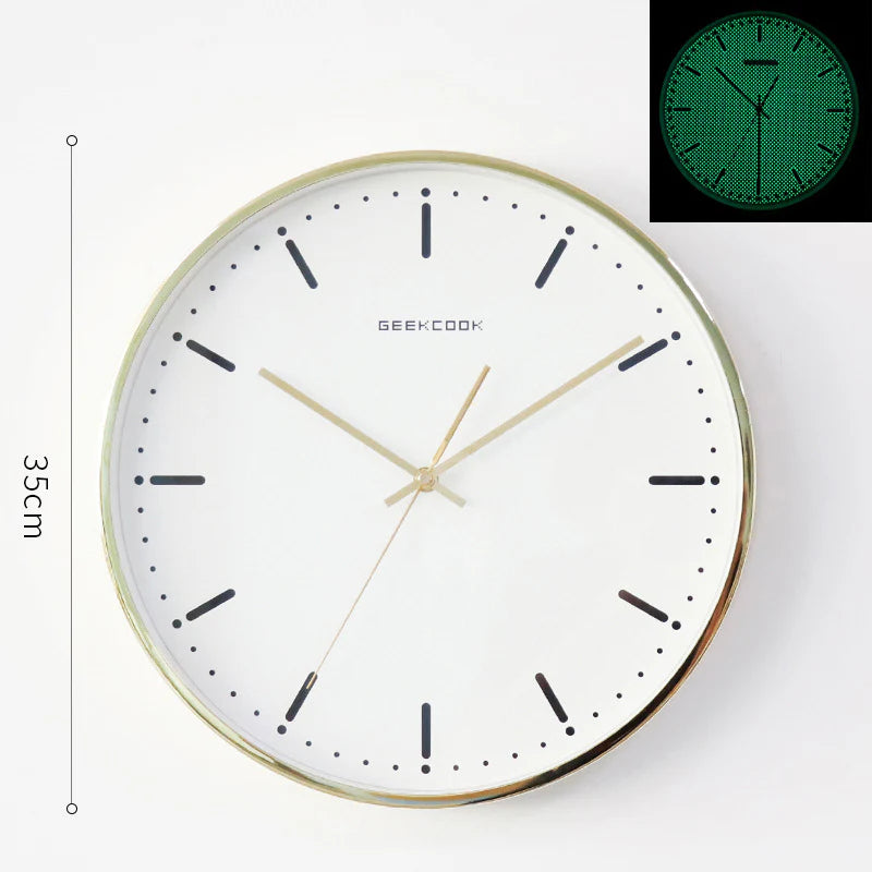 Minimalist Night-Glow Silent Wall Clock — 12" Metal & Glass