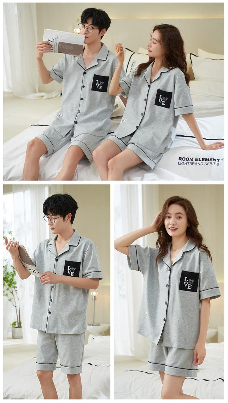 Korean Couple Summer PJs | Short Sleeve | 100% Organic Cotton
