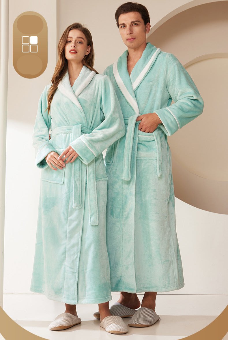 Thickened Flannel Robe Nightgown Set for 2