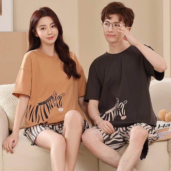 4-Piece Zebra Print Short Sleeve Pajamas Set 100% Cotton
