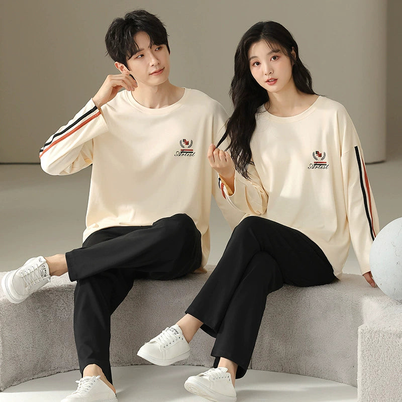 Sporty Pullover Pajamas Set Long-Sleeve 100% Cotton