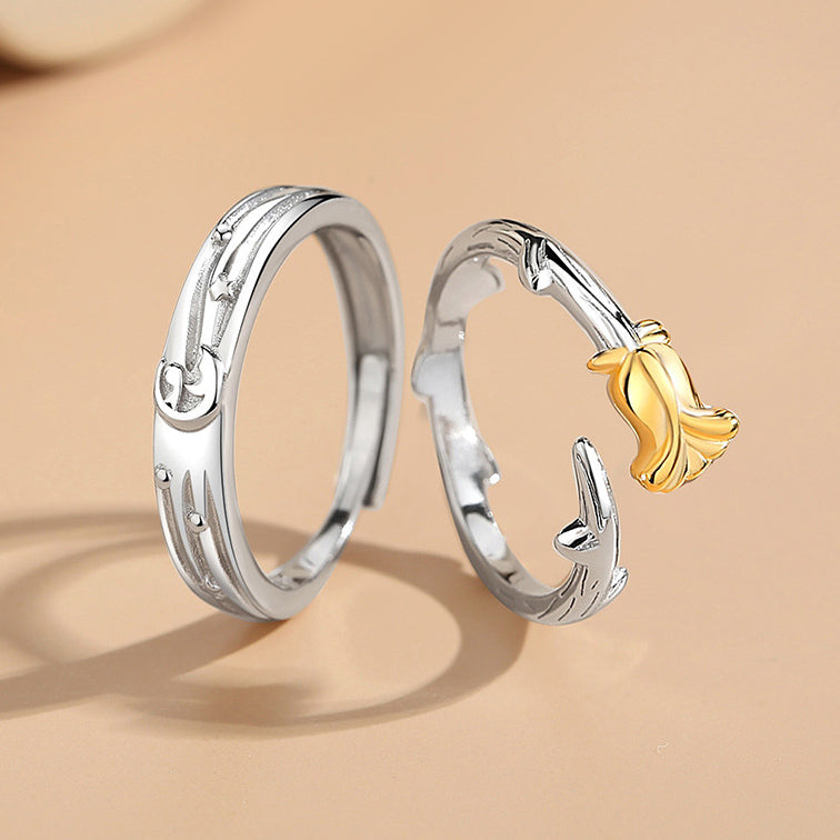 Matching Rose Couple Wedding Rings Set