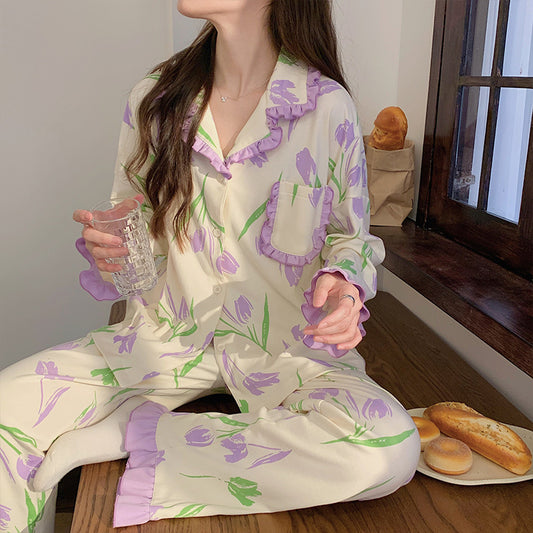 Floral Nightwear Dress Soft Pajamas Set for Women