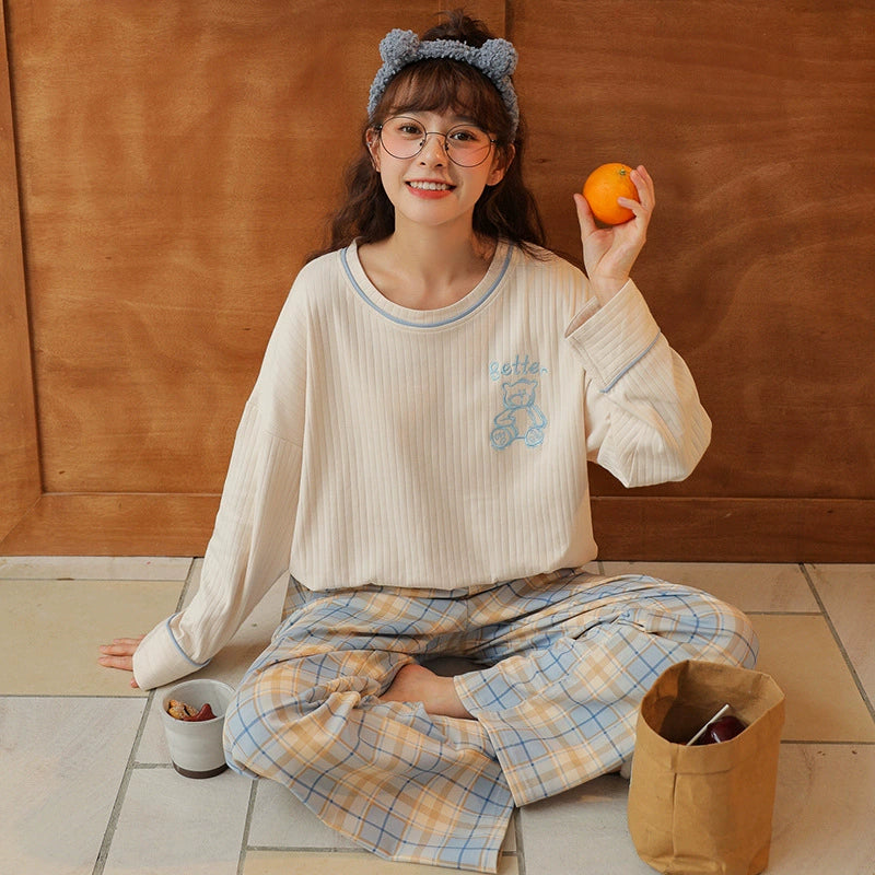 Gullei™ Casual Pullover Plaid Pajamas Set Pure Cotton