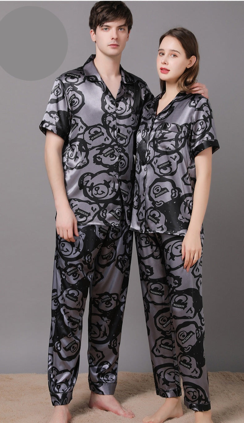 Matching Couple Silk Pajamas Nightwear Set