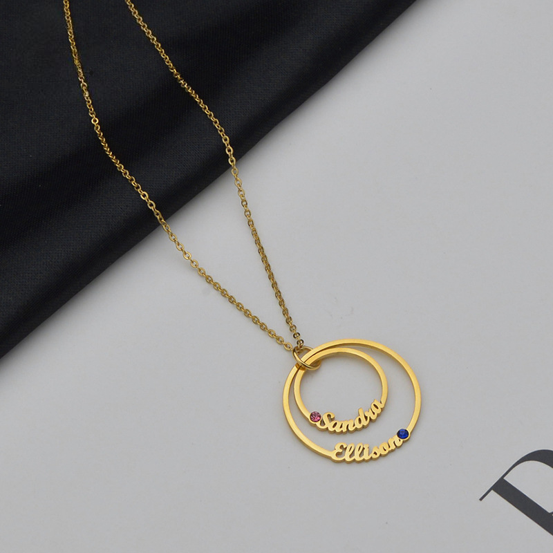 Two Birthstones and Personal Names Necklace