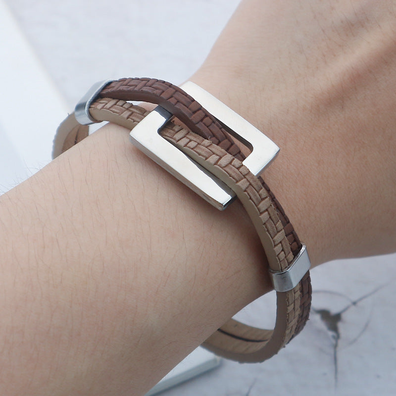 Personalized Mens Bracelet PU Leather