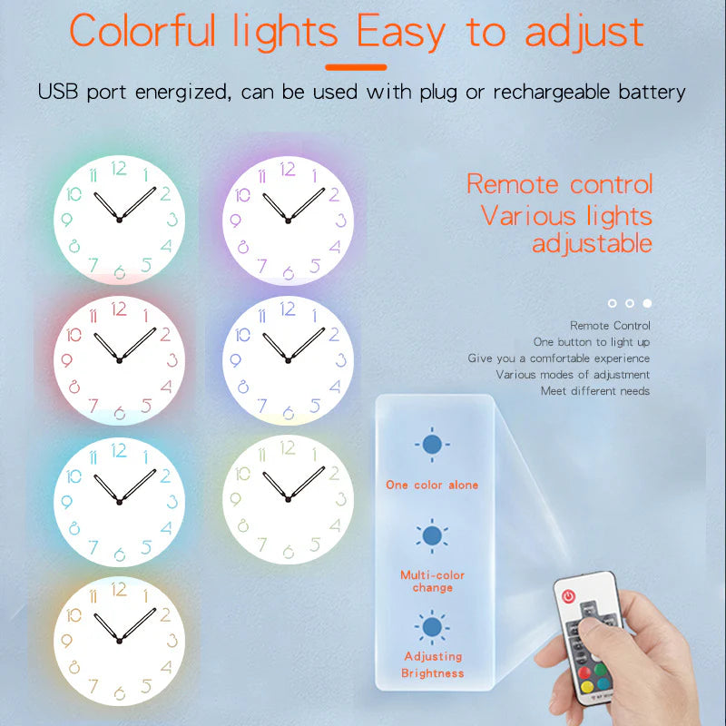 Atmospheric LED Light Silent Wall Décor Clock – Modern Minimalist with Remote Control