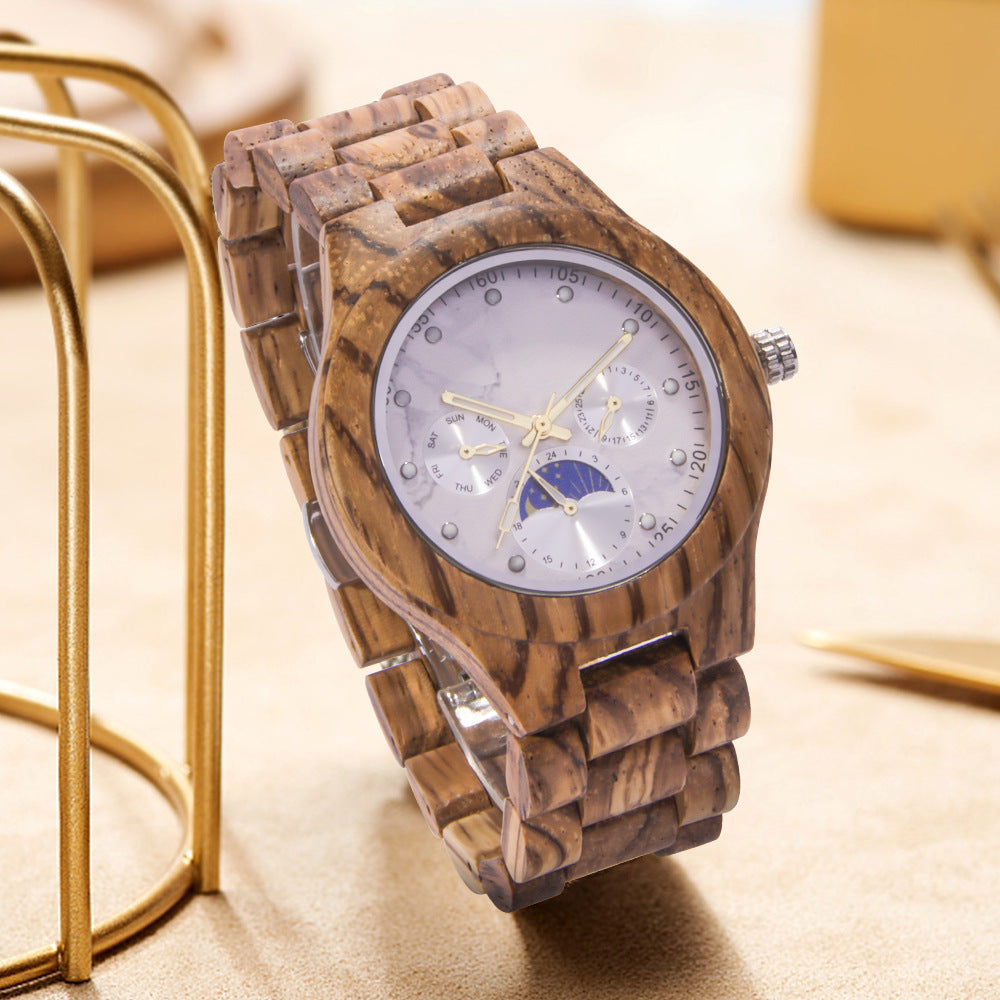 Engraved Unisex Wood Chronograph Watch