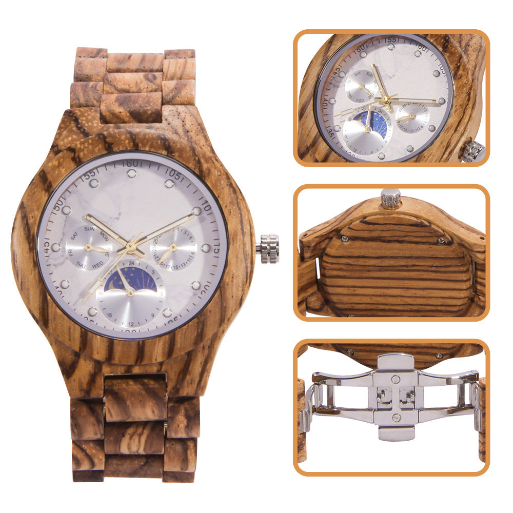 Engraved Unisex Wood Chronograph Watch