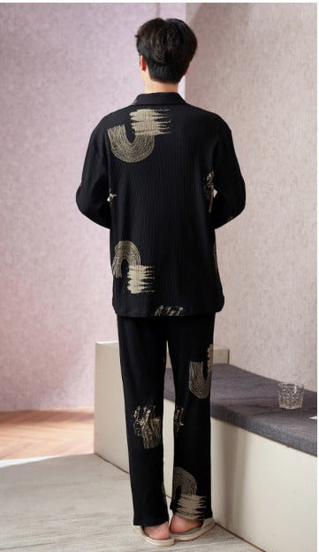 Matching Pajamas Sleepwear Set for Couples Black Pure Cotton