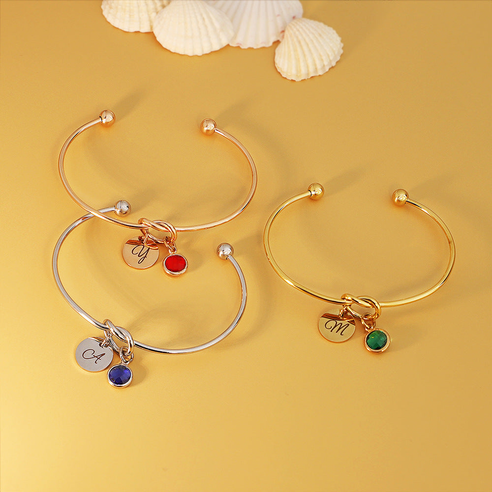 Name Initial Birthstone Charm Bracelet