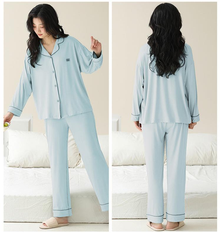 Long Sleeve Collar Matching Pajamas Set 100% Cotton