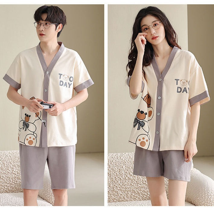 Bear Matching Family Summer Pajamas Set 100% Cotton