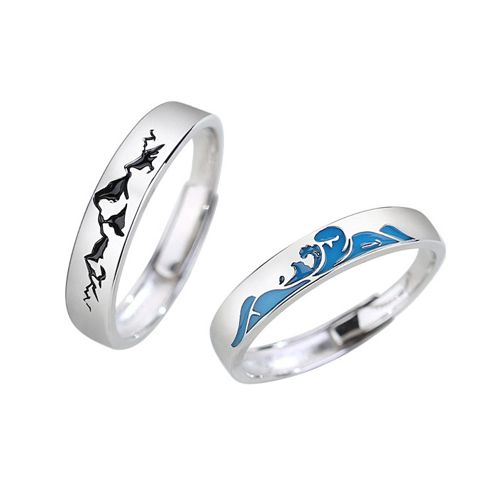 Mountain Ocean Matching Promise Rings Set for 2