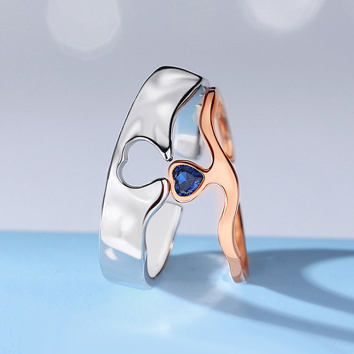 Interlocking Heart Couple Wedding Rings Set
