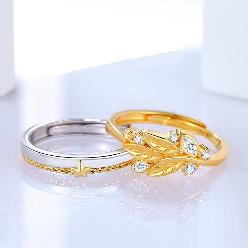 Matching Cubic Zirconia Couple Rings Set for 2 - Adjustable Size