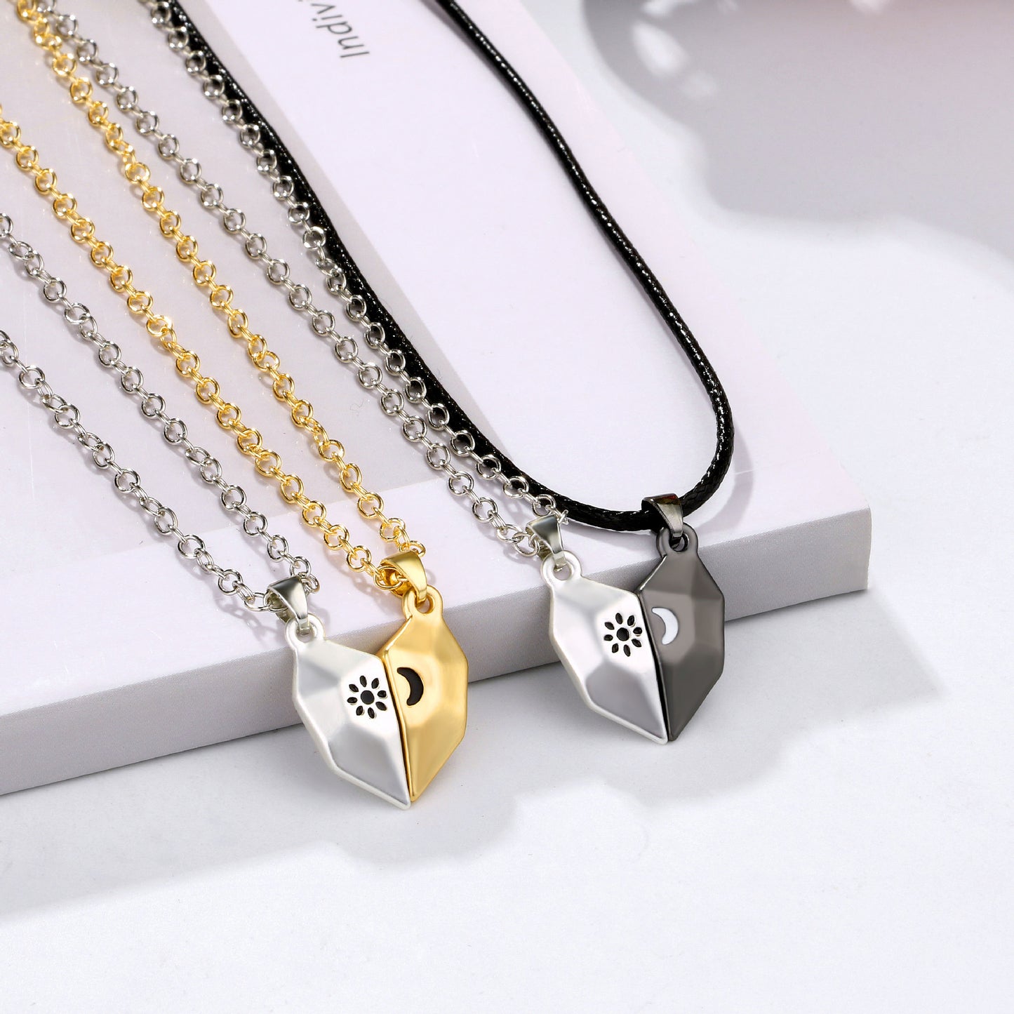 Custom Magnetic Hearts Sun and Moon Couple Jewelry Set