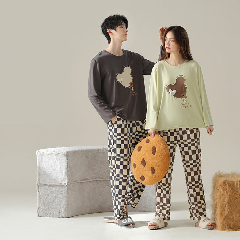 4-Piece Bear Checkered PJs Set for Couples