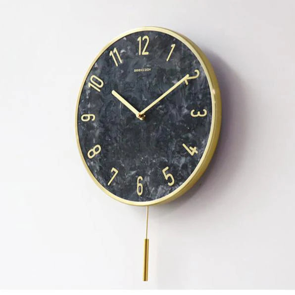 Natural Marble Pendulum Silent Wall Clock (14")