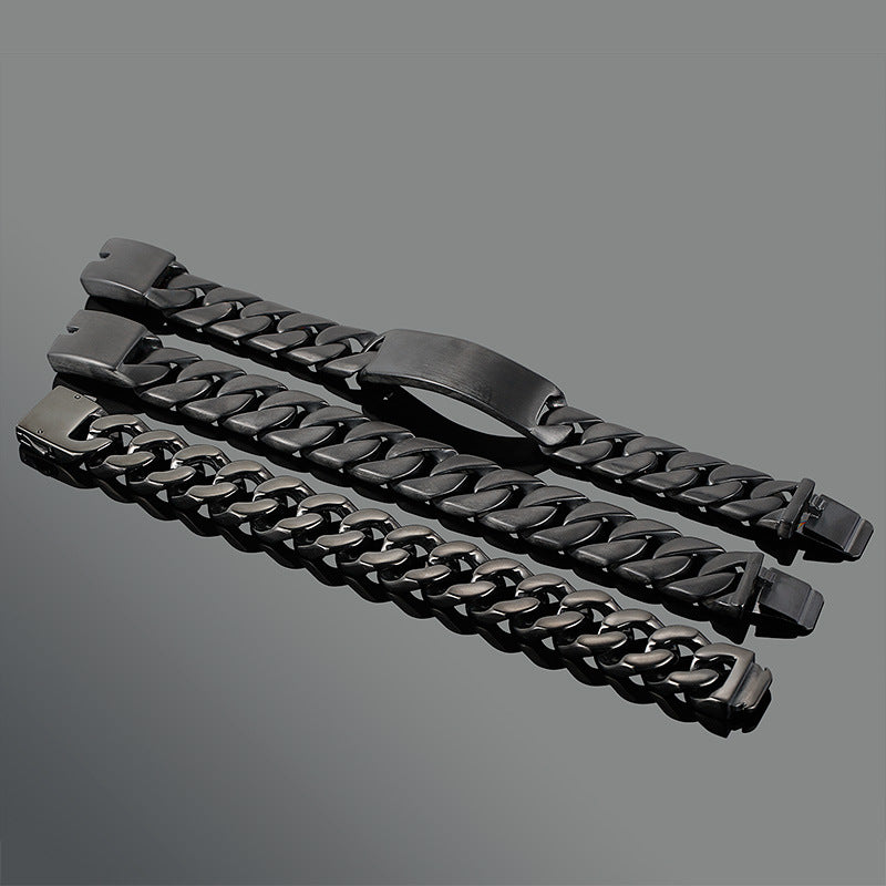 Personalized Thick Cuban Chain Mens Bracelet Black