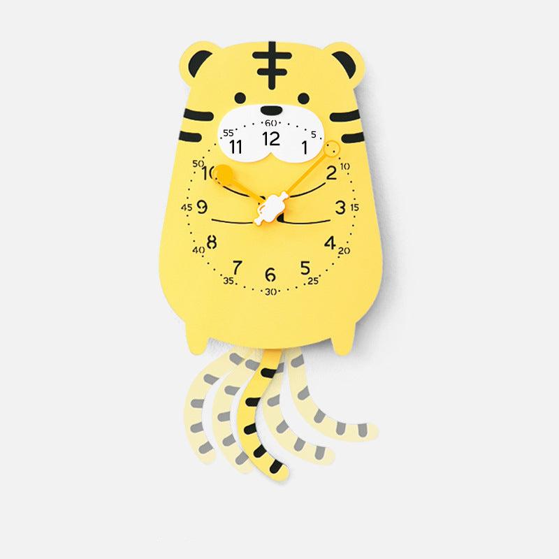 Cute Tiger Pendulum Silent Clock for Kids Bedroom
