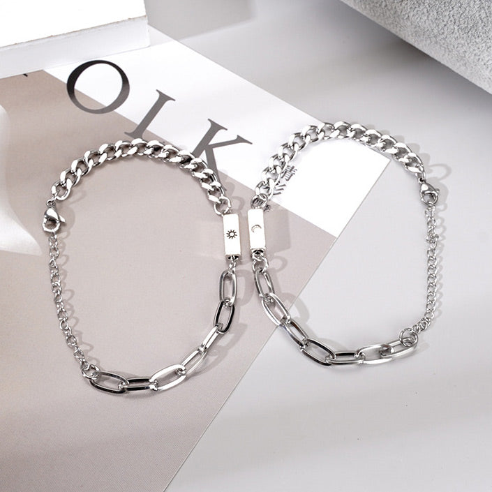 Engraved Couple Promise Bracelets Sun and Moon