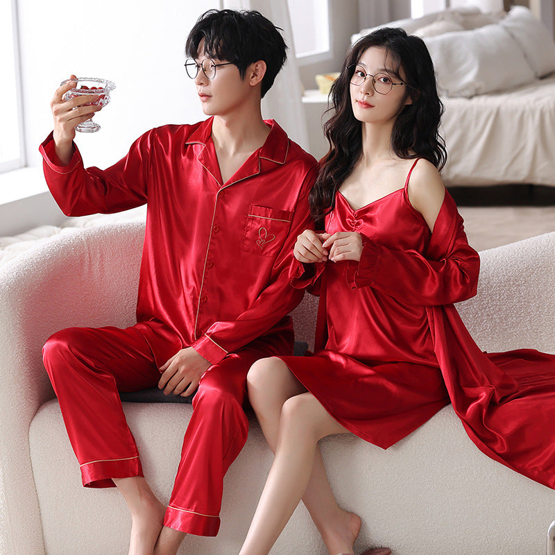 Red Silk Matching Pajamas for Newlyweds | Bride & Groom Set
