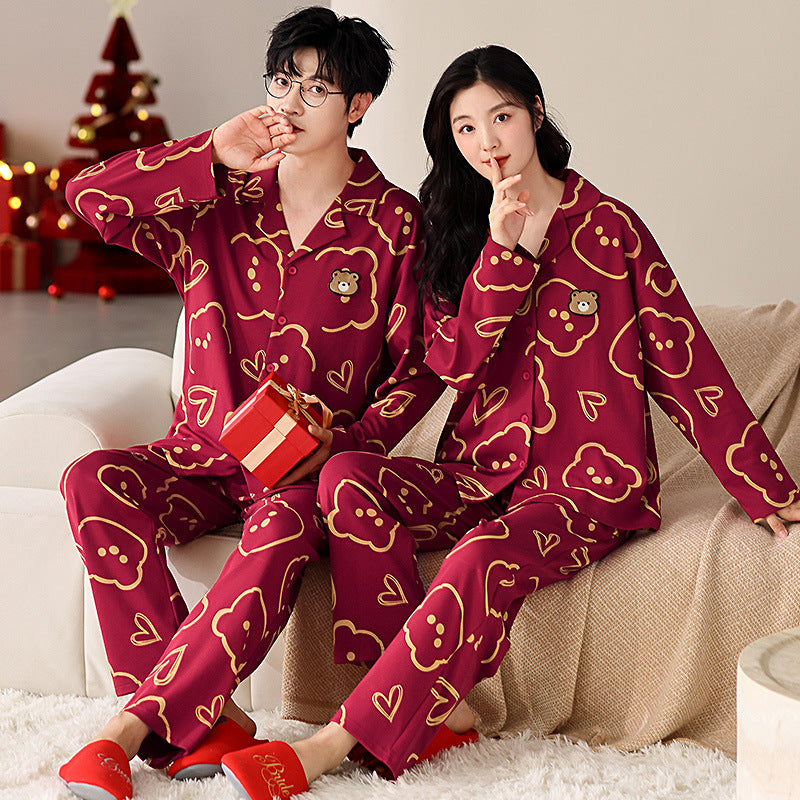 Bear Print Couples 4-Piece Pajamas Set 100% Cotton