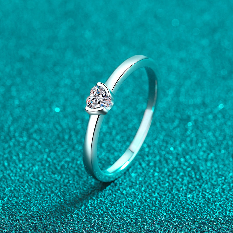 Engraved 0.3 Carat Heart Moissanite Ring Gift for Her