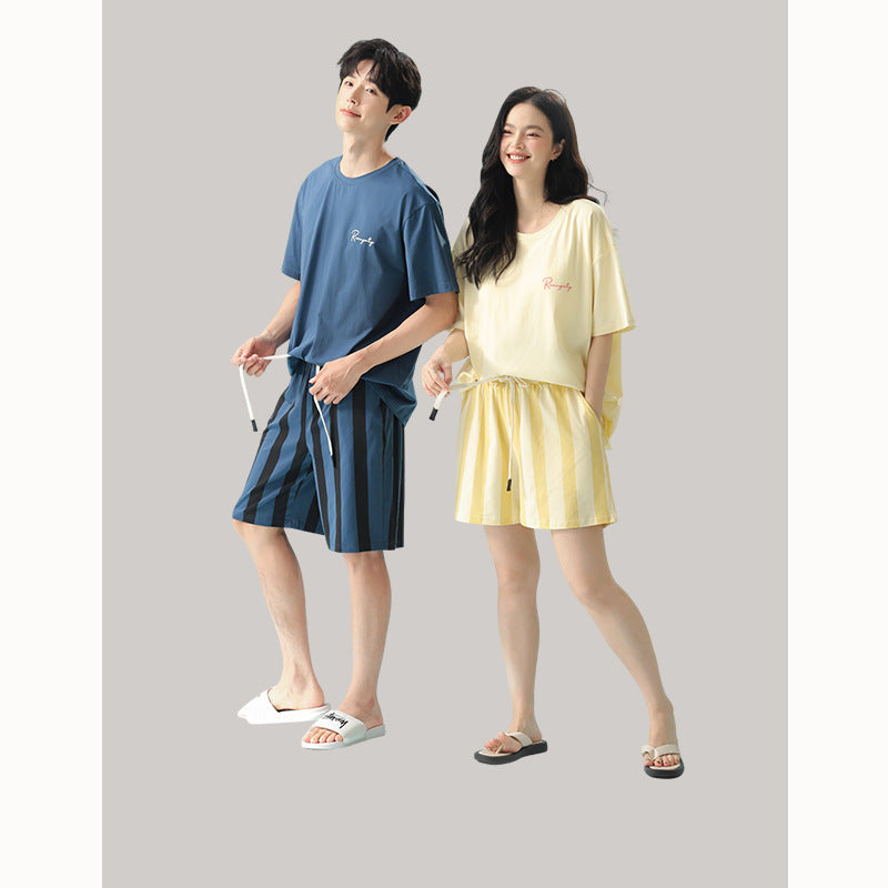 Korean Style Couple Pajamas - Soft Matching Short Sleeve Set
