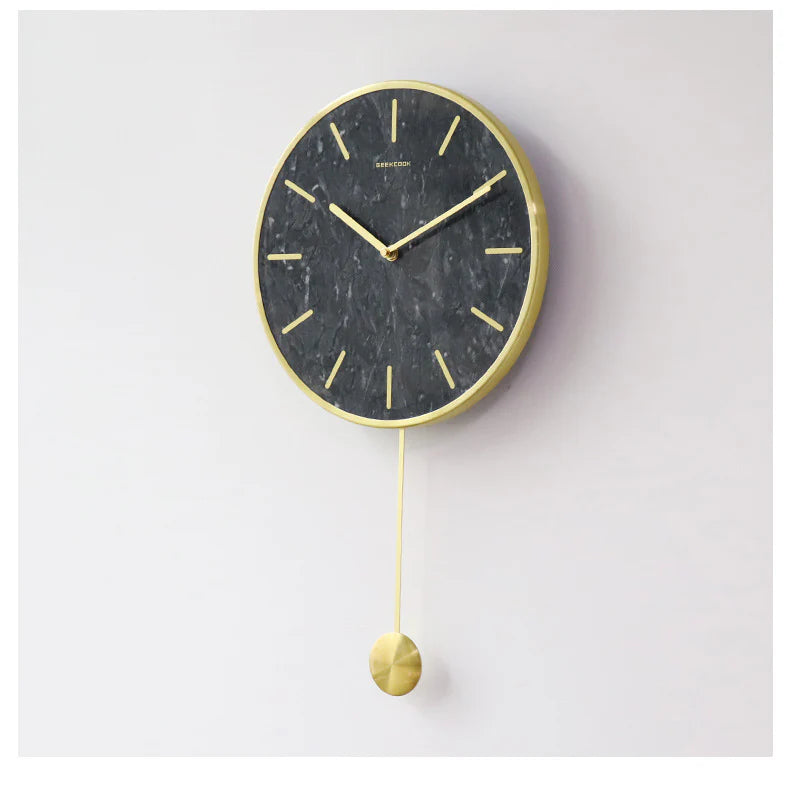 Natural Marble Pendulum Silent Wall Clock (14")