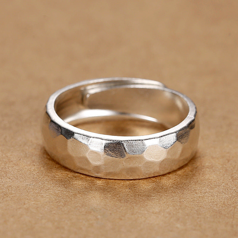 Engraved Hammered Matte Finish Couple Rings Set