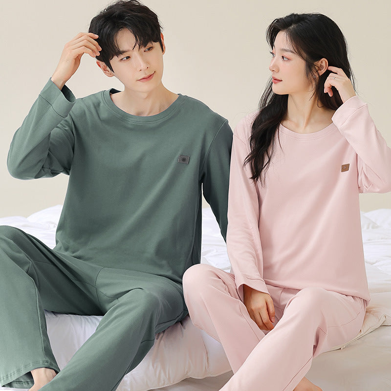 Long Sleeve Round Neck Couples Winter Pajamas 100% Cotton