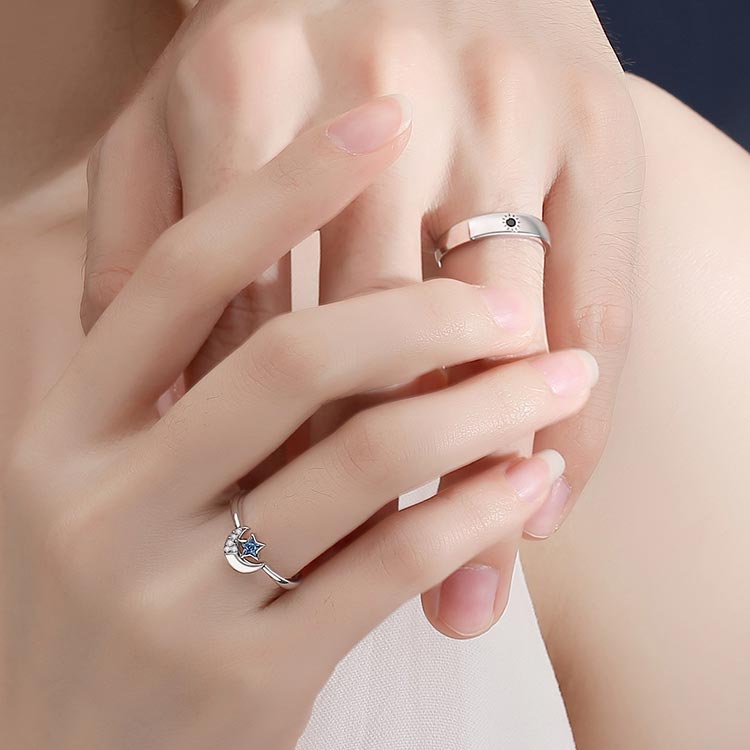 Custom Sun and Moon Engagement Rings Set