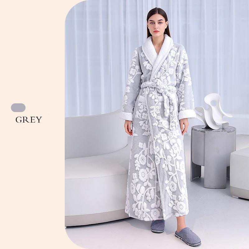 Floral Thickened Flannel Robe Nightgown Set